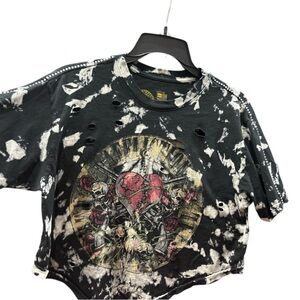 Affliction Black and White Short Sleeve Tee with Distressed Design